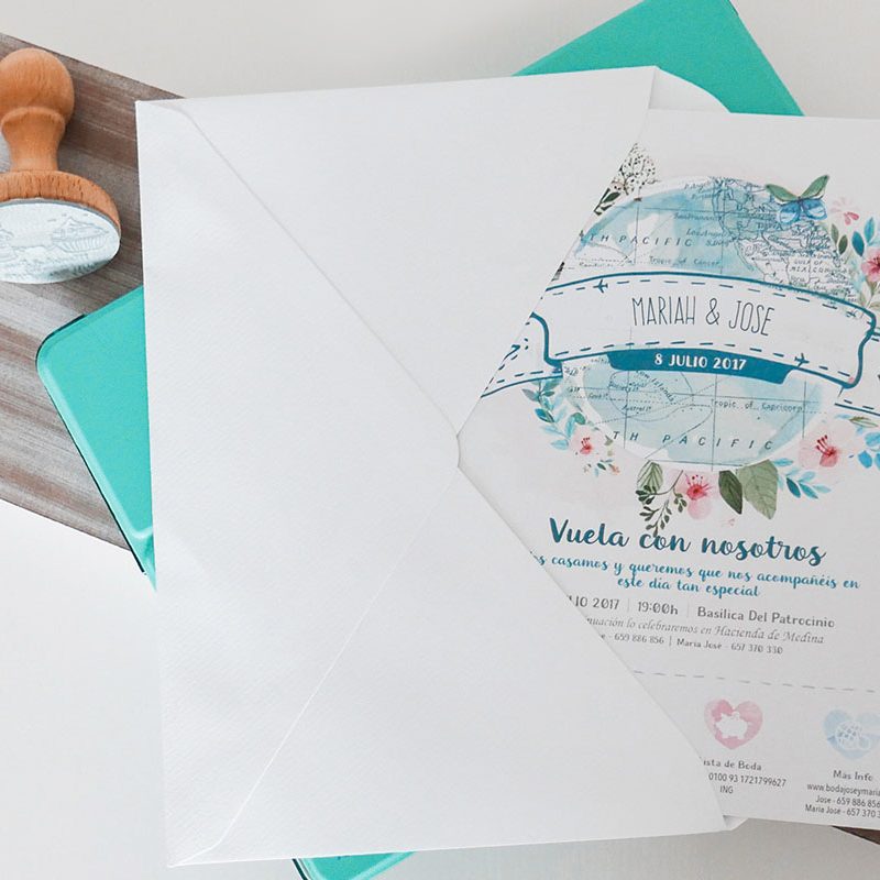papelería de boda, invitaciones y sello